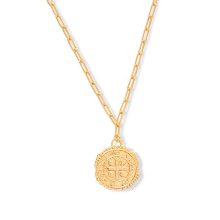 Dainty 18k Gold Filled Rustic Cross Coin Charm Vintage Medallion