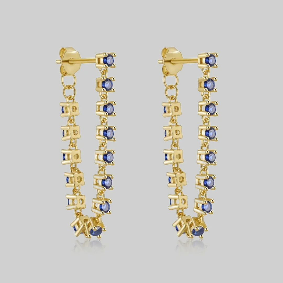 Cleo CZ Chain Drop Earrings | Blue