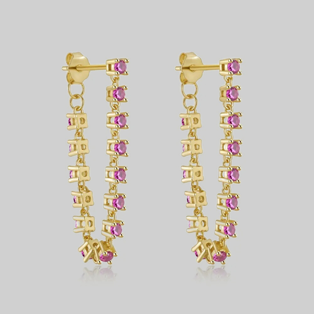 Cleo CZ Chain Drop Earrings | Pink