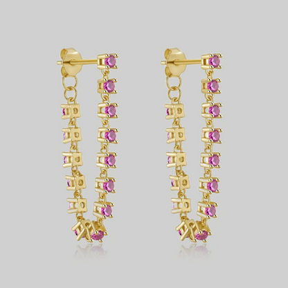 Cleo CZ Chain Drop Earrings | Pink