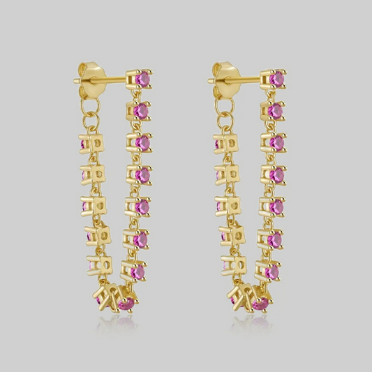 Cleo CZ Chain Drop Earrings | Pink