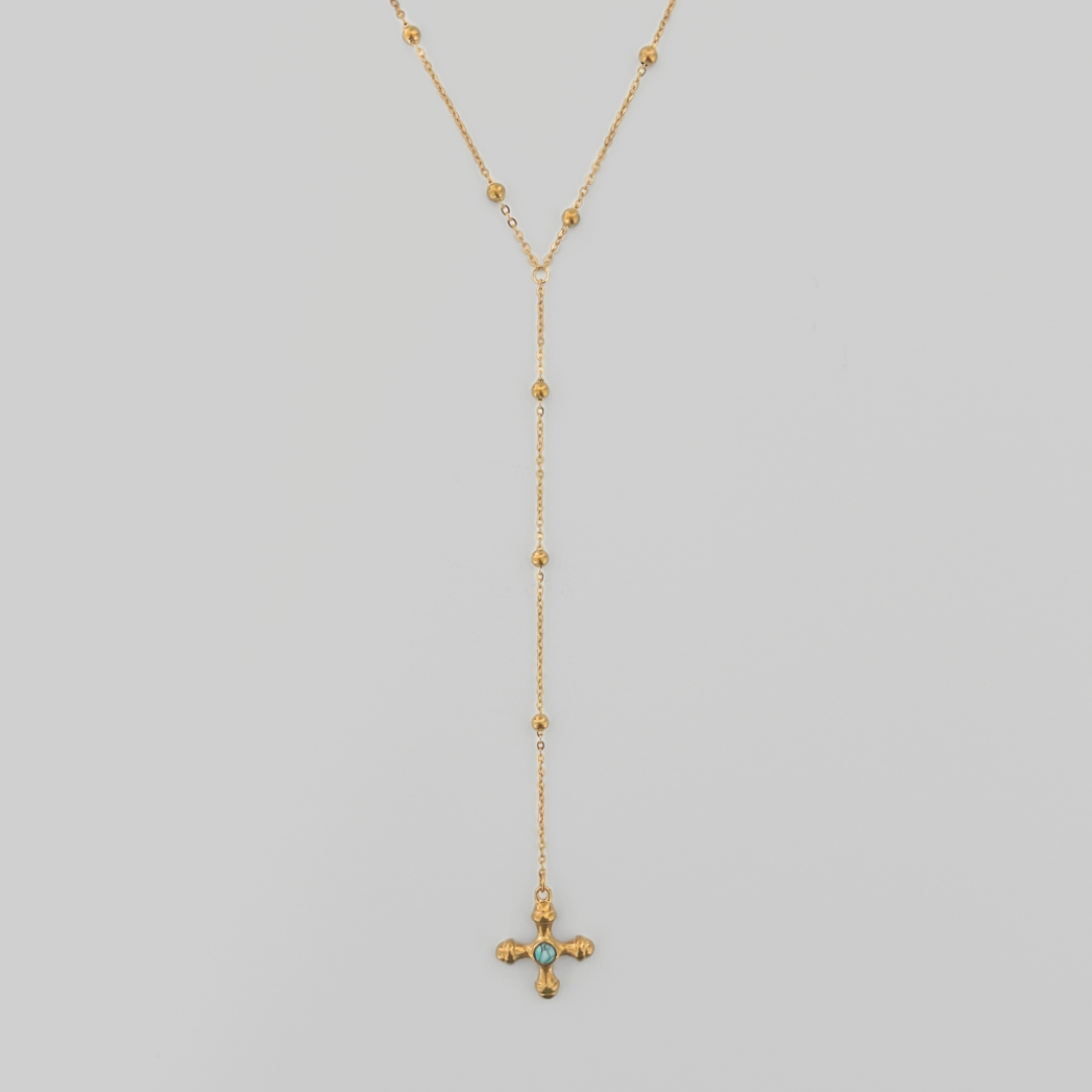 Gaia Cross Lariat Necklace | Turquoise