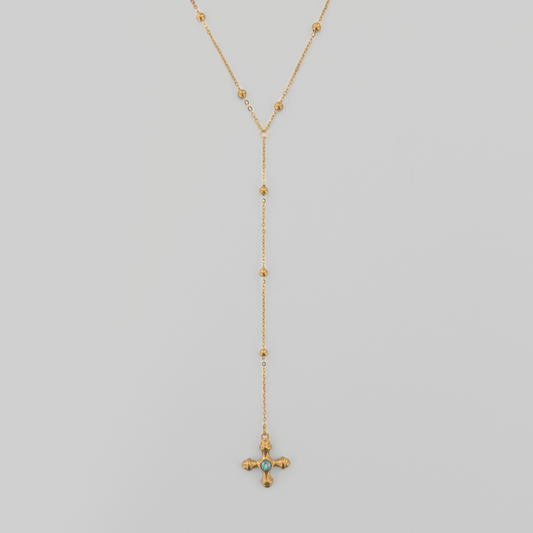 Gaia Cross Lariat Necklace | Turquoise