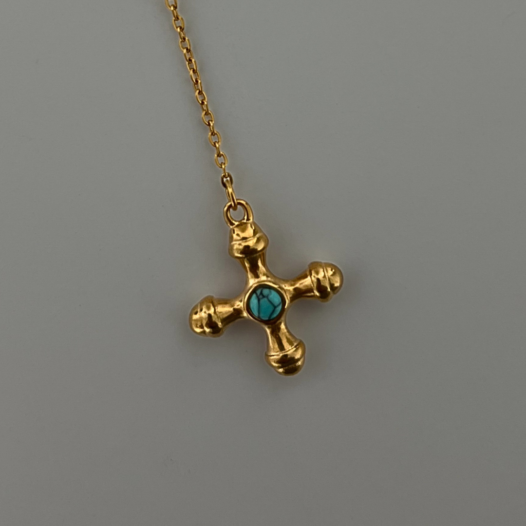 Gaia Cross Lariat Necklace | Turquoise