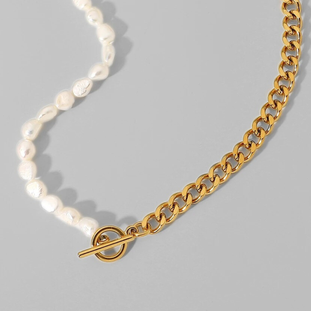 Fuji Toggle Half Pearl & Half Cuban Necklace