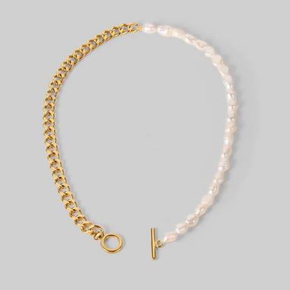 Fuji Toggle Half Pearl & Half Cuban Necklace