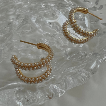 Marla Double Hoop Pearl Earrings