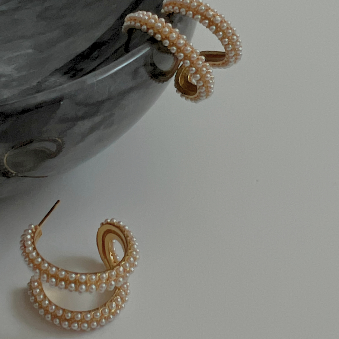 Marla Double Hoop Pearl Earrings