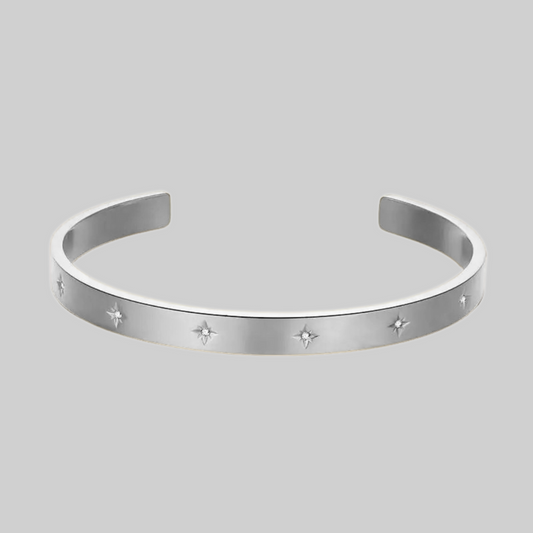 Elektra CZ Eight-Point Star Open Bangle | Silver