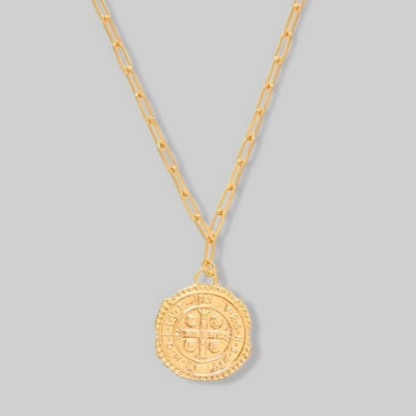 Benedict Rustic Cross Coin Medallion Paperclip Necklace