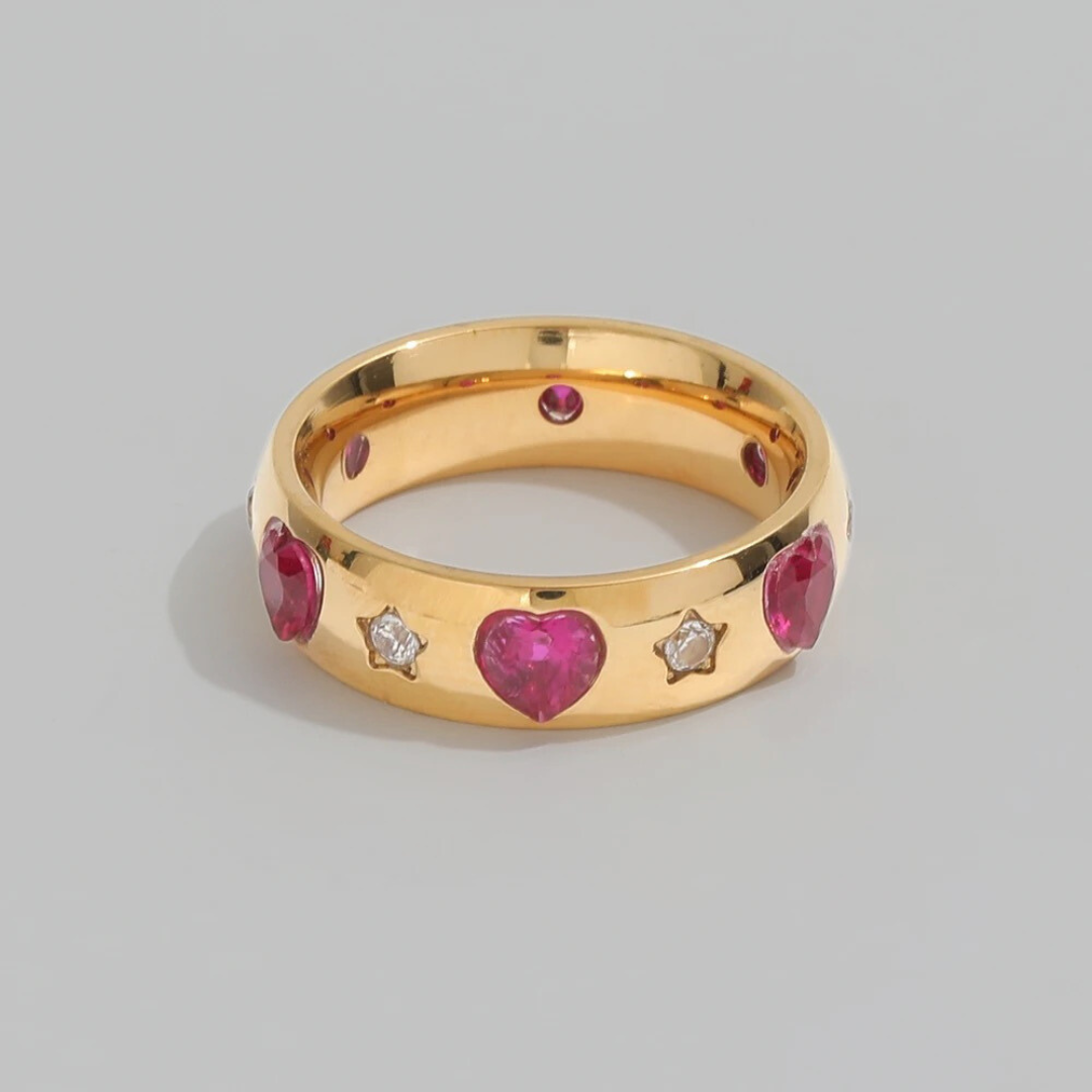 Pink Hearts & CZ Stars Ring