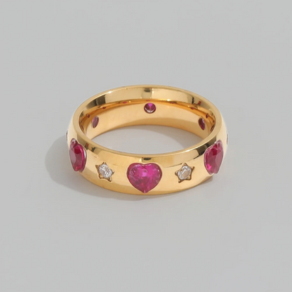 Pink Hearts & CZ Stars Ring