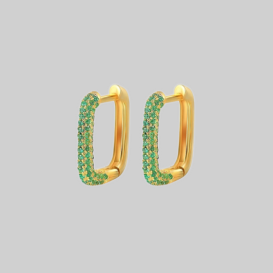 Freyal Pave Small Block Hoops | Green