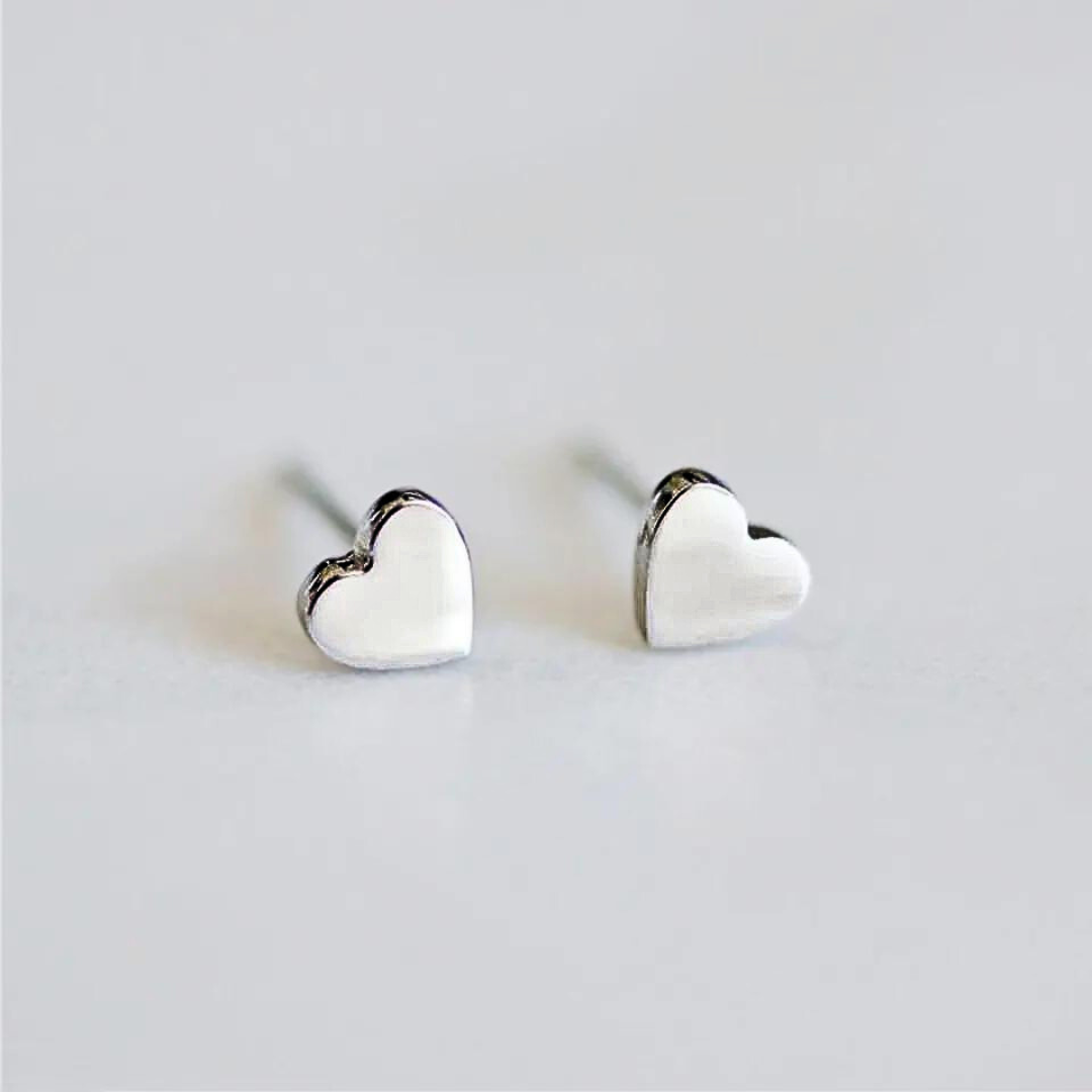 Heart Heart Dainty Stud Earrings | Silver