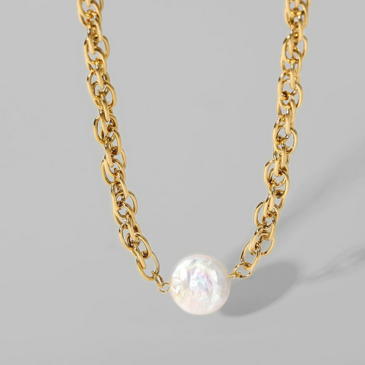 Midori Link Chain Necklace | White Coin Pearl