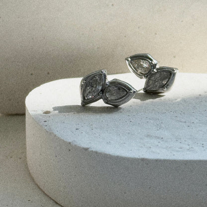 Pia Double CZ Stud Earrings | Silver Hue