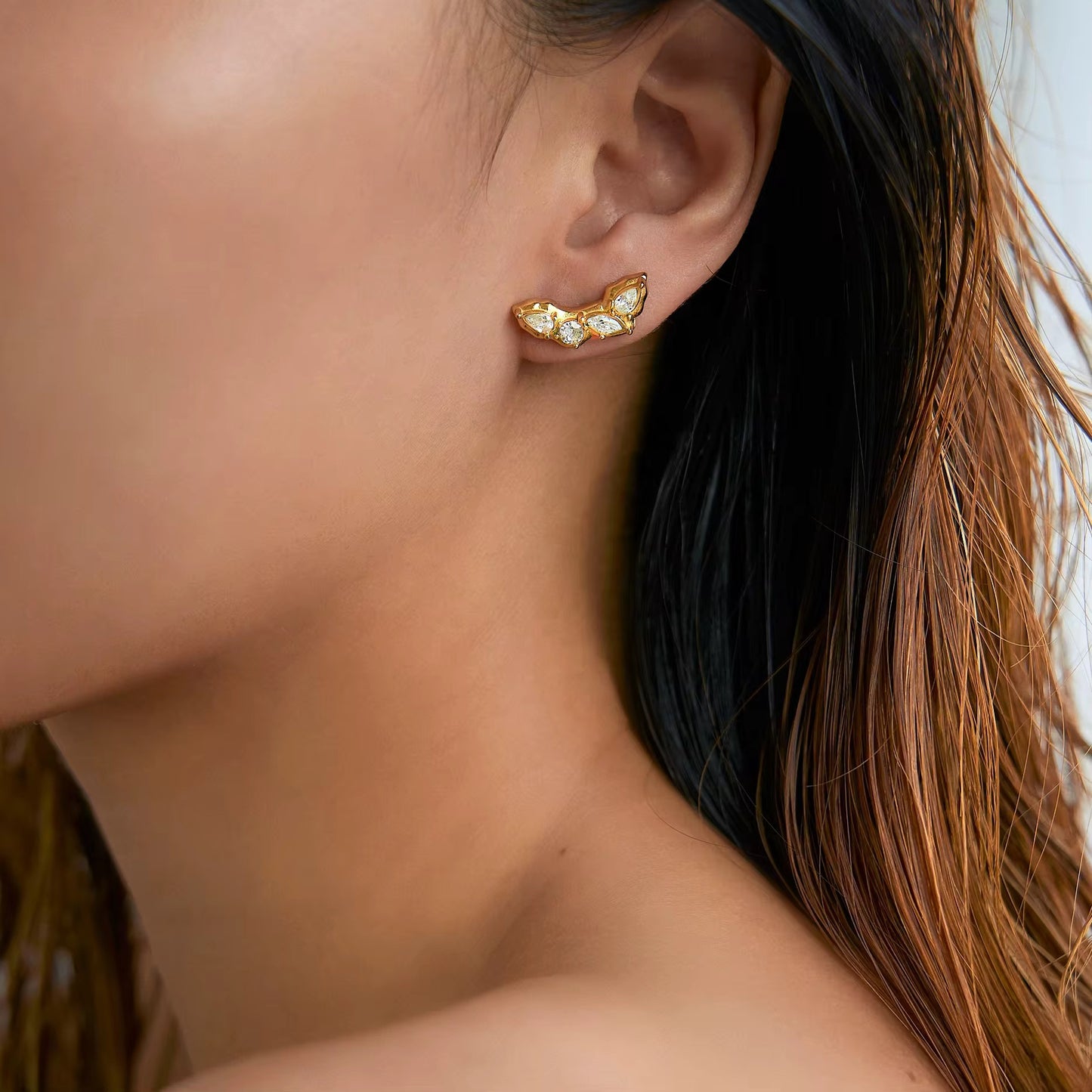 Pia Multi CZ Stud Earrings | Gold Hue