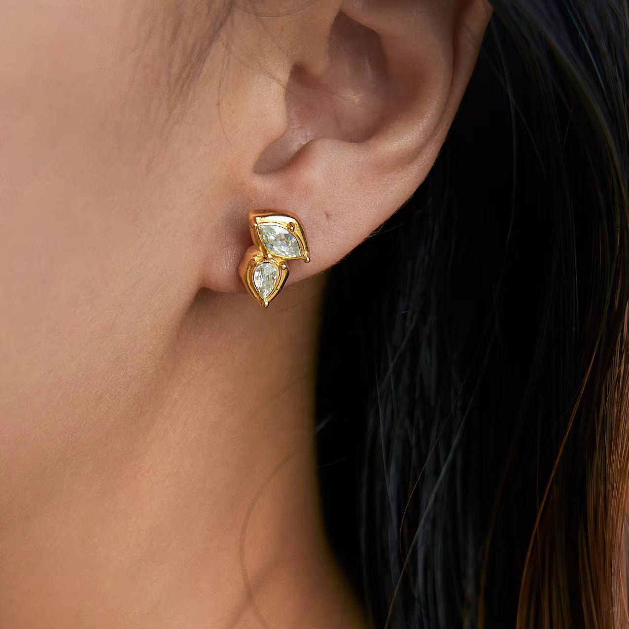 Pia Double CZ Stud Earrings | Gold Hue