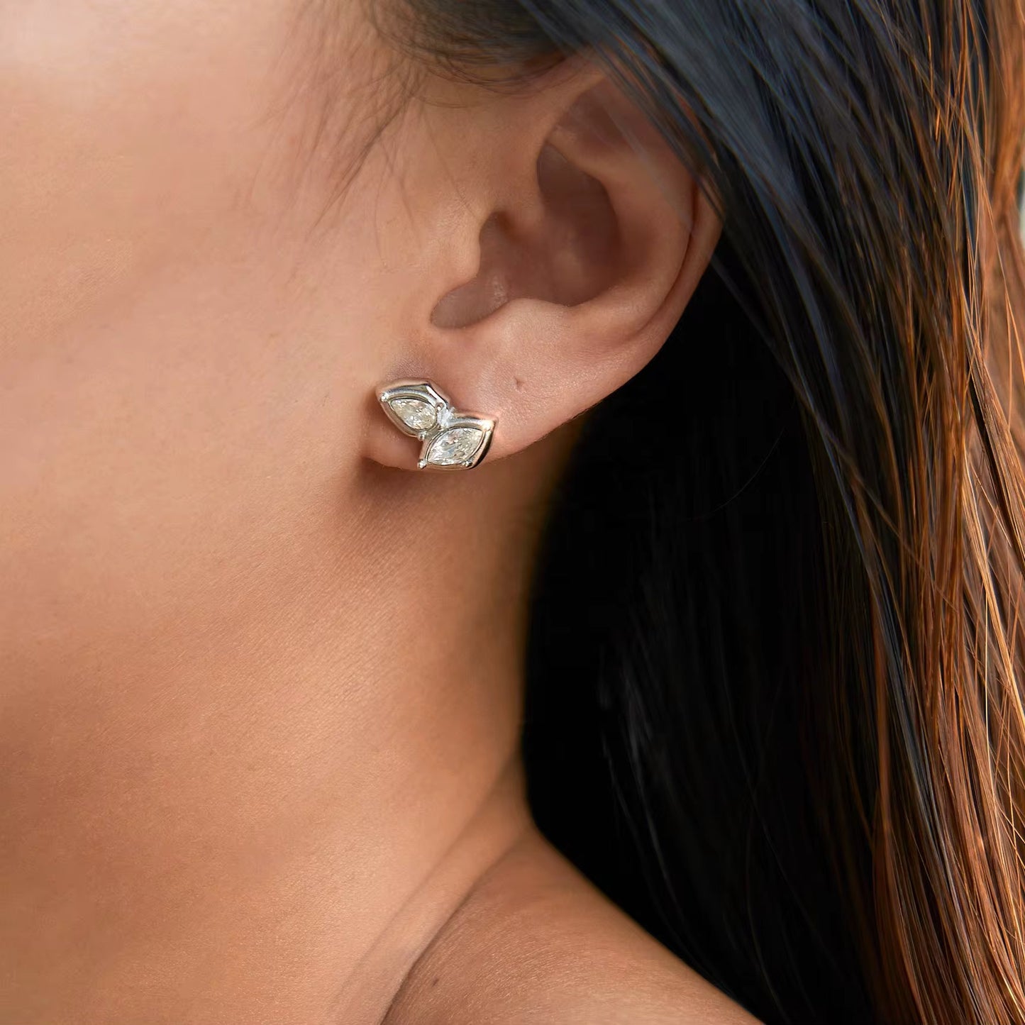 Pia Double CZ Stud Earrings | Silver Hue