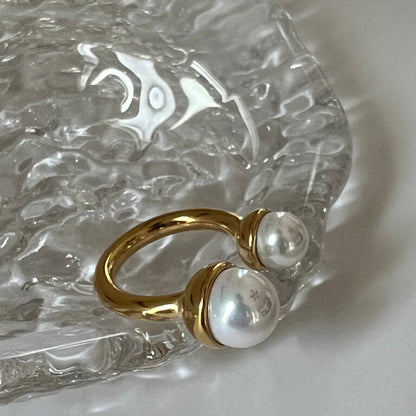 Abaya Adjustable Double Pearl Ring