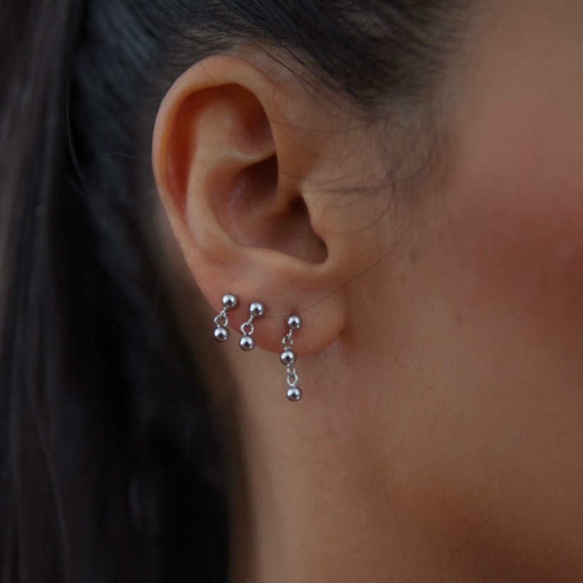 Peyton Double Ball Stud Earring | Silver