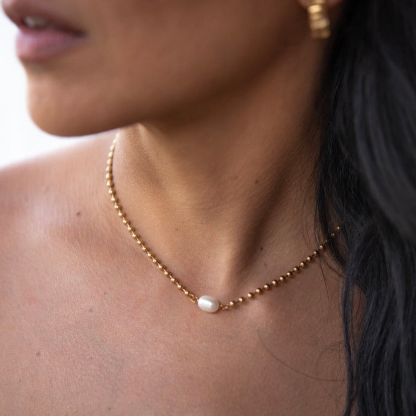 Tabby Single Pearl Ball Chain Necklace