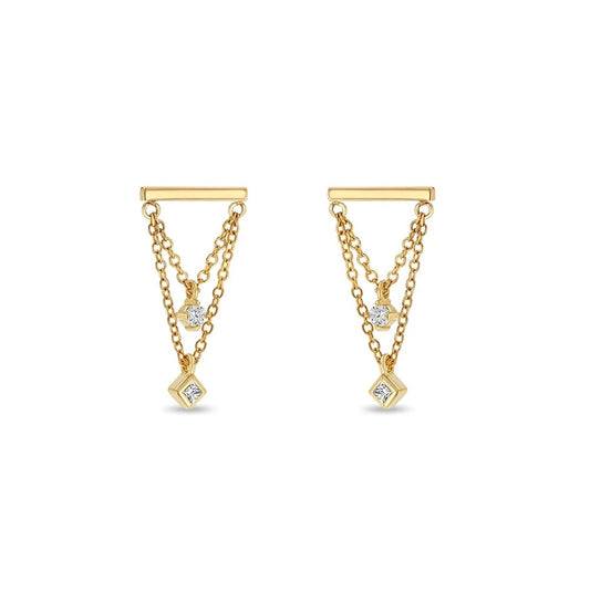 Lindsey Dainty Bar Double Chain CZ Earrings