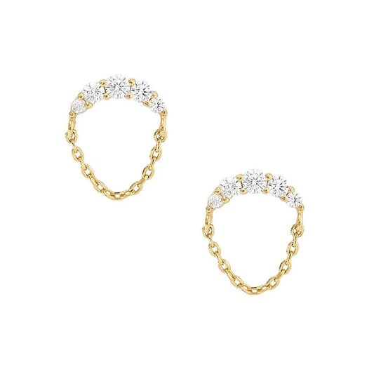 Arch CZ Chain Stud Earrings